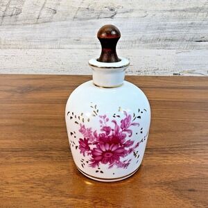 Vintage Matson Mid Century Porcelain Irice Perfume Bottle‎ Hand Painted Wood Top